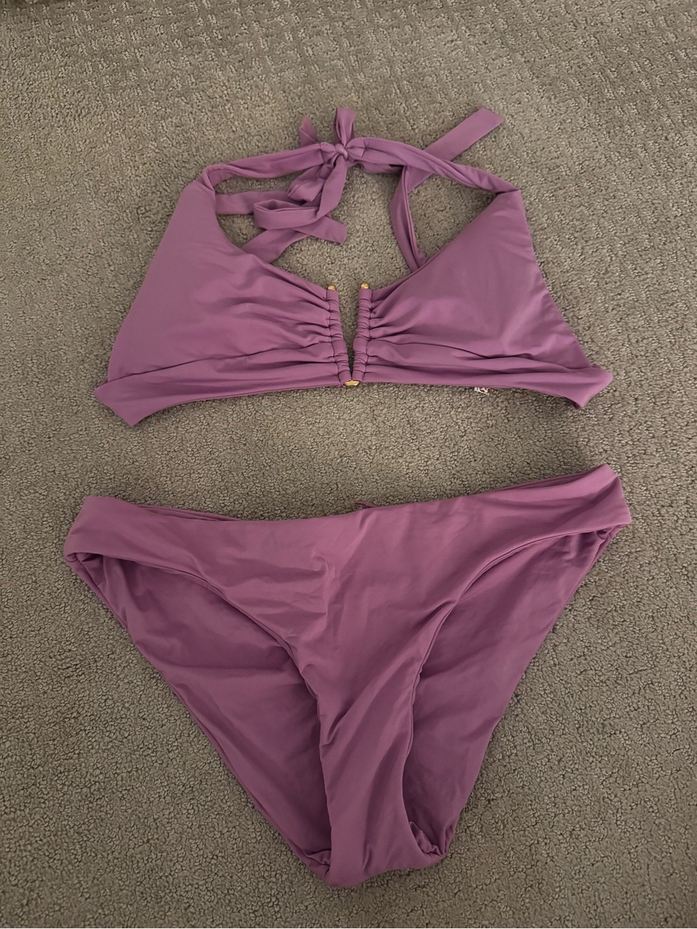 BECCA Lilac Ruched Triangle Bikini Top and Bottom